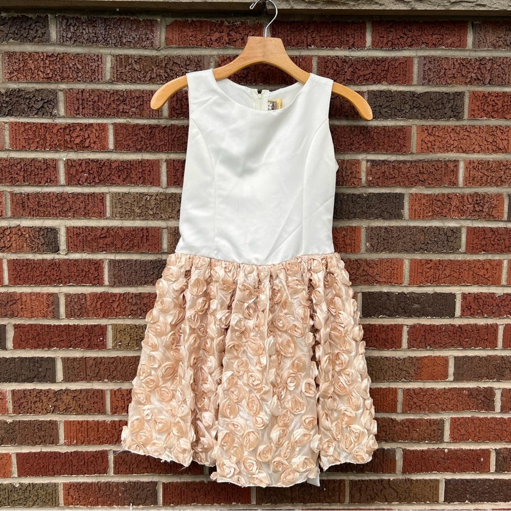 Kiki USA Cream and Bronze Floral Skirt Sleeveless Mini Dress